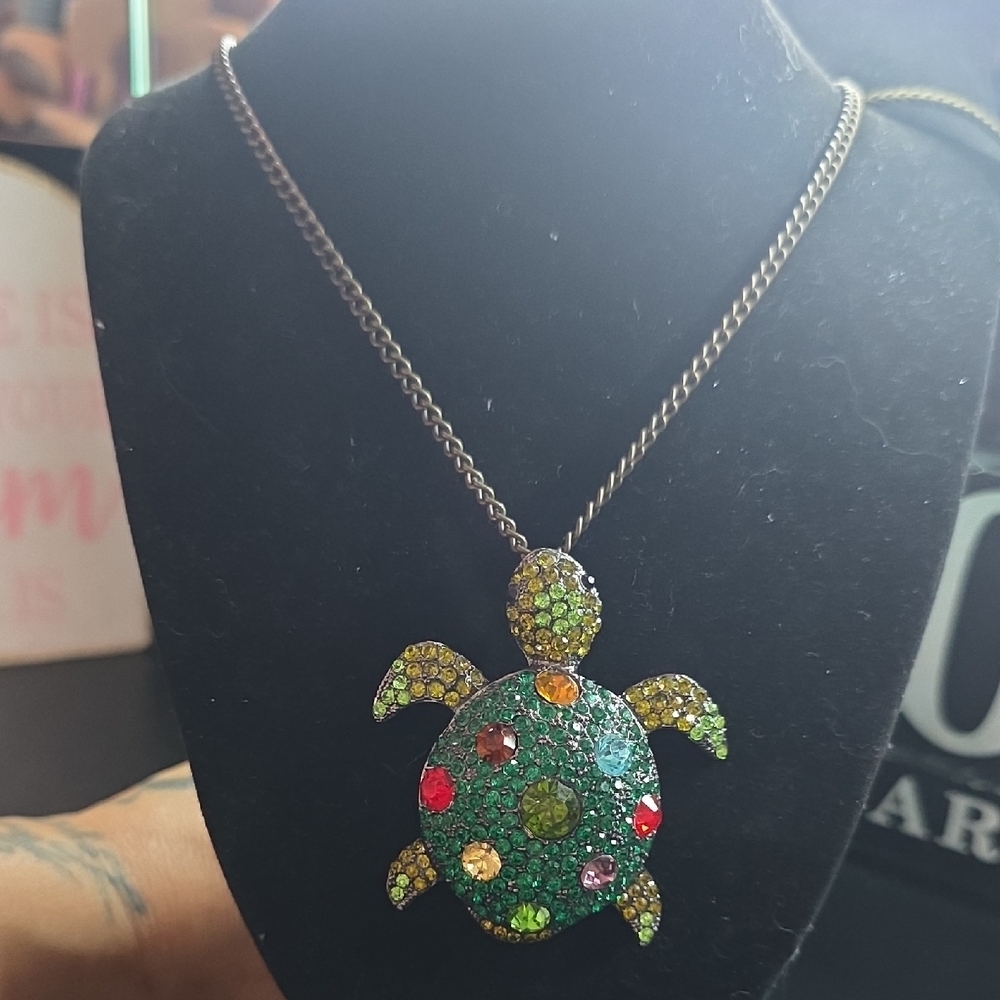 Source Unknown Multicolor Crystal Turtle Pendant … - image 2